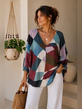 Emilio Pucci Abstract Print Batwing Sleeve Top Made In Italy IT 42 | US 8